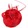 Small Saucer Sinamay Red Colour Fascinator With Flower On Headband Wedding Derby Ascot Races For Ladies